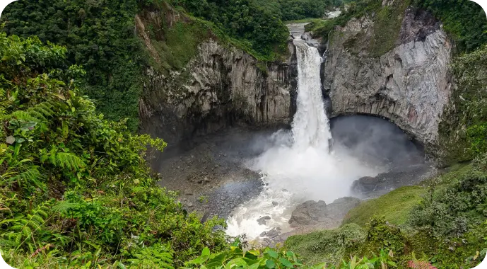 Majestic waterfall surrounded by lush greenery in Sri Lanka