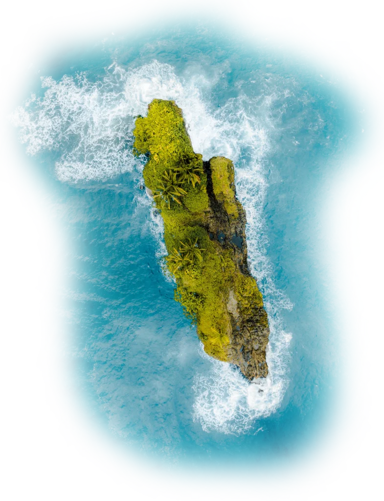 Aerial view of a small tropical island surrounded by blue ocean waters in Sri Lanka