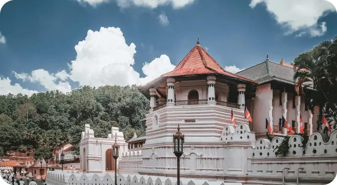 Exterior view of the Sacred Tooth Relic Temple in Kandy, Sri Lanka